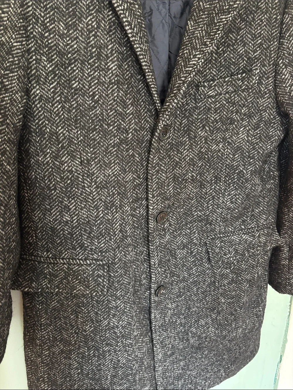 Men's J Crew Mercantile Charcoal Herringbone Wool Blend Overcoat